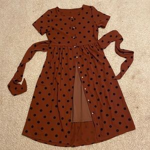 Petallush dress - brownish red, tie front or back, midi length